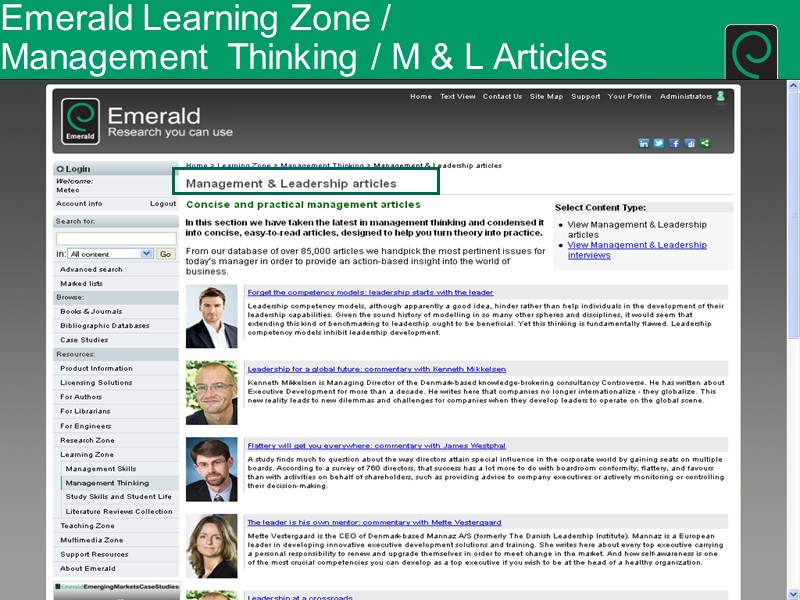 Emerald Learning Zone /  Management  Thinking / M & L Articles